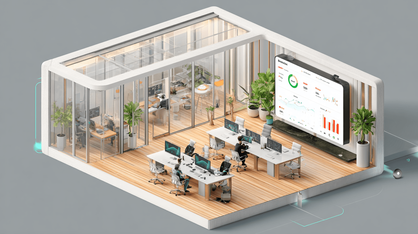 NewWave AI Office — a virtual workspace with AI agents working alongside a human team